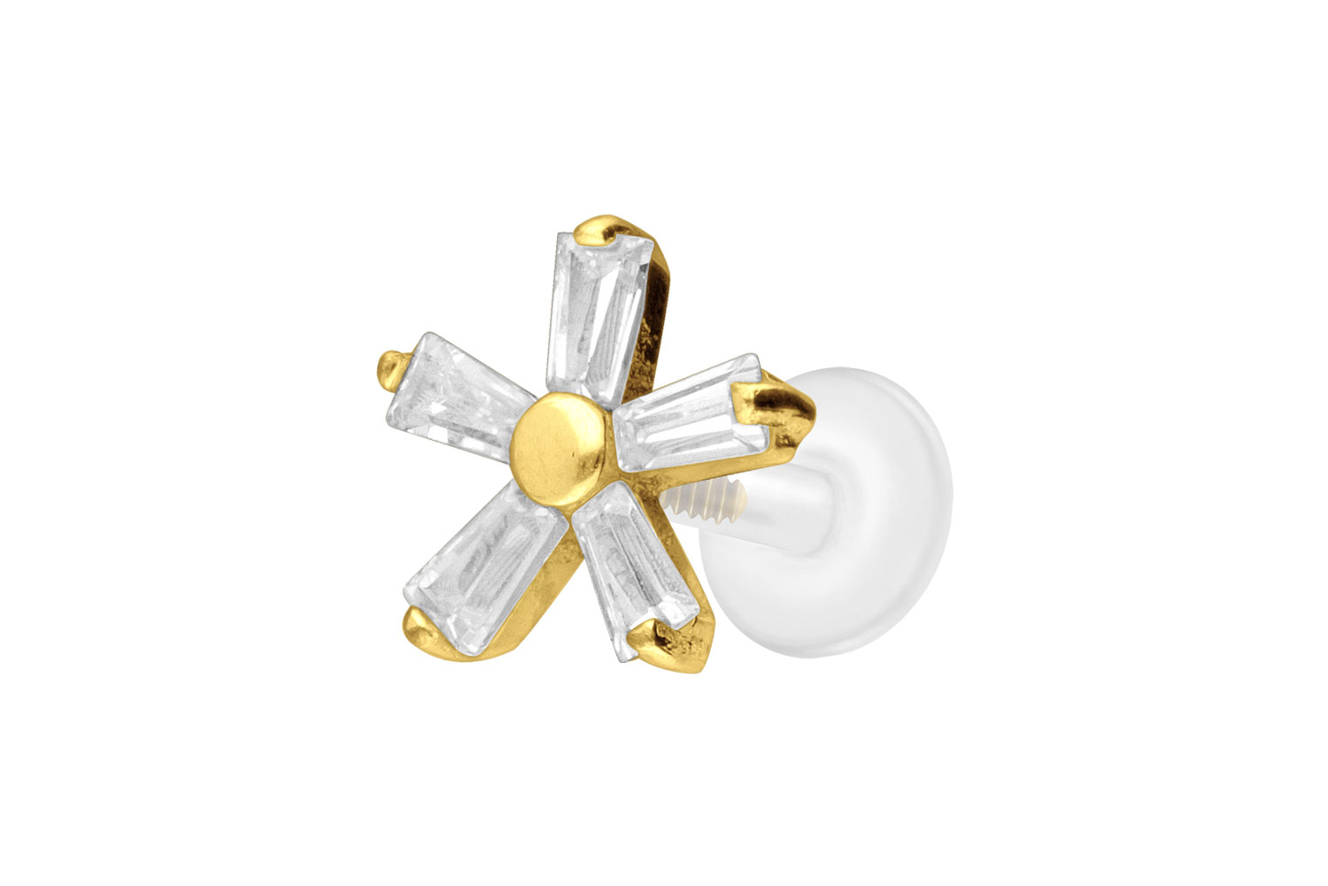 PTFE Labret Piercing mit Innengewinde + Titan-Aufsatz KRISTALLBLUME